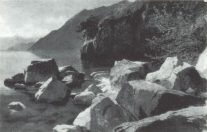 Abb. 1 Alexandre Calame, Felsen am Seeufer, 1857-1861,  Öl auf Leinwand auf Karton, 33 x 49,6 cm