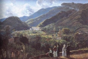 Abb. 1 Johan Christian Clausen Dahl, Blick auf die Villa Quisisana von einer Terasse mit Mitgliedern des königlichen Haushaltes, 1820, Museo di Capodimonte, Neapel (inv. 1388)